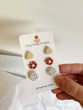 Clay Stud Earrings, Daisy and Dots, Polymer Clay Earrings