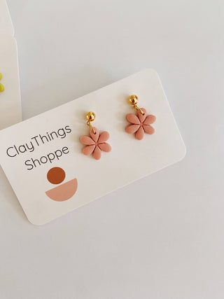  Mini Flower Dangles, Pink Earrings, Polymer Clay Earrings