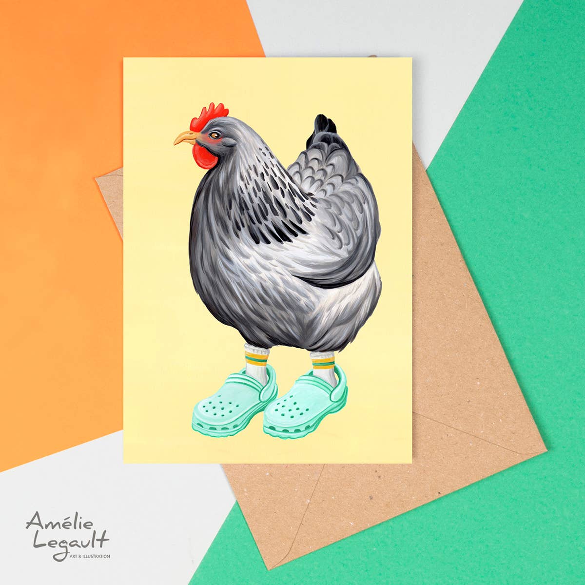 Hen Wearing Crocs Card