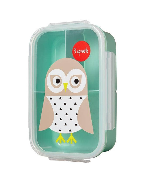 Blue bento box with an owl on the lid