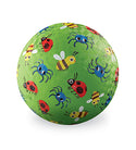 A green ball with a ladybug, bee and blue spider 