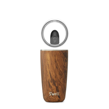 18oz Stainless Steel Tumbler with Lid - Teakwood - 18oz stainless steel tumbler with teakwood finish and clear lid, unique handmade Canadian gift.