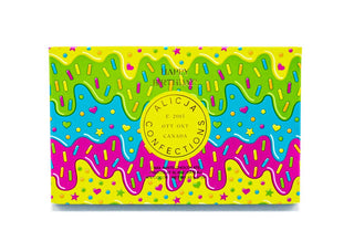 Happy Birthday! White Postcard Chocolate Bar: Layers of yellow, green, blue and purple icing with sprinkles