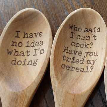 Funny Humor Laser Engraved Wooden Spoon - Handmade Canadian wooden spoons with humorous laser engraving, unique gift for cooks.