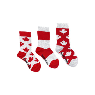 Kids Red & Grey Maple Leaf Mismatched Socks