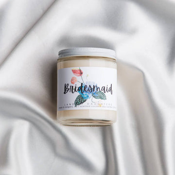 Bridesmaid Candle - Handmade Canadian Bridesmaid candle in Desert Blossom scent with floral label, unique gift.