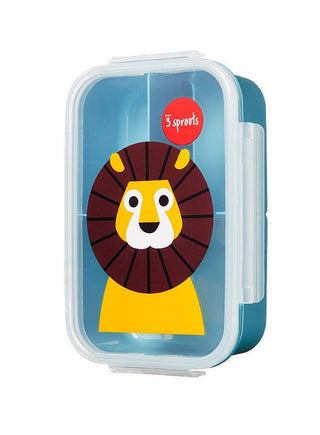 Blue bento box with lion design on the lid