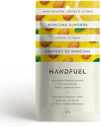 Handfuel Lemon Marcona Almonds (40g) - Handfuel Lemon Marcona Almonds 40g bag with yellow lemon design, unique handmade Canadian gift.