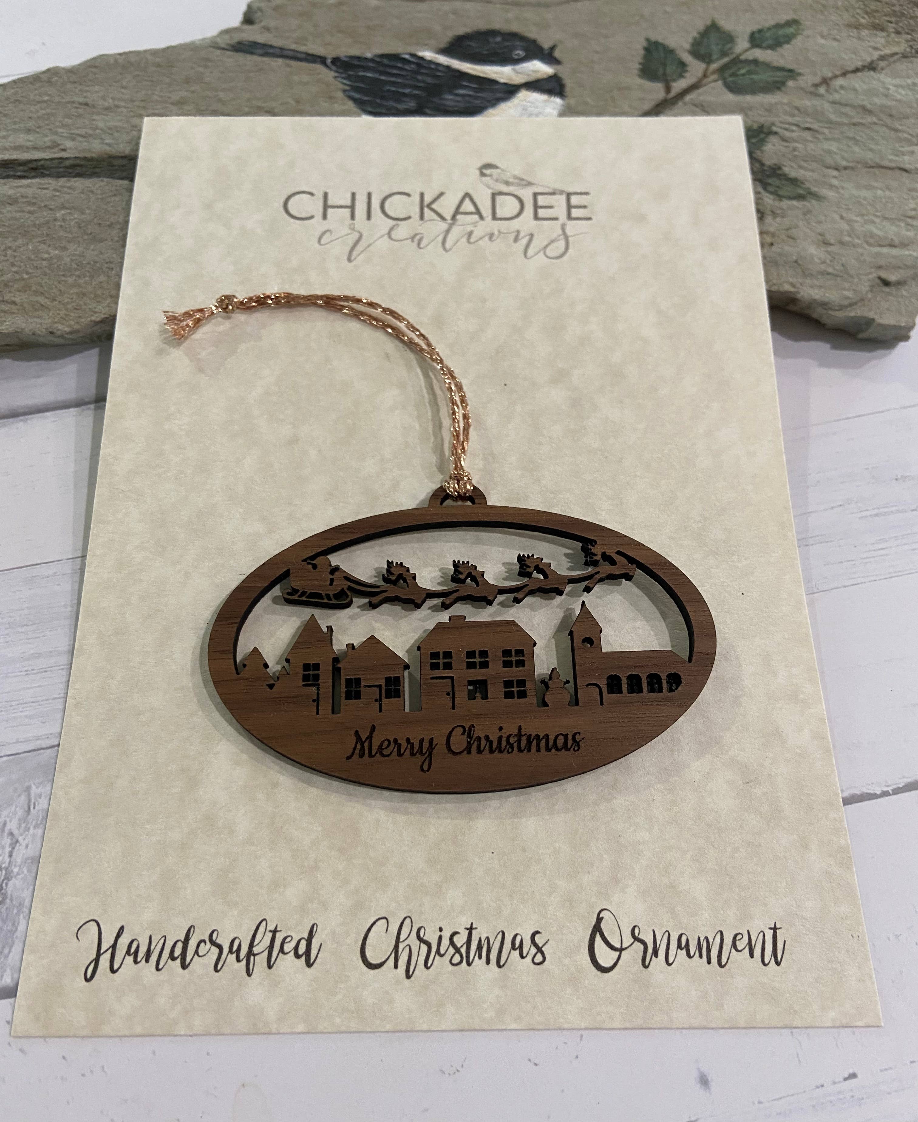 Wooden Santa Town Christmas Ornament