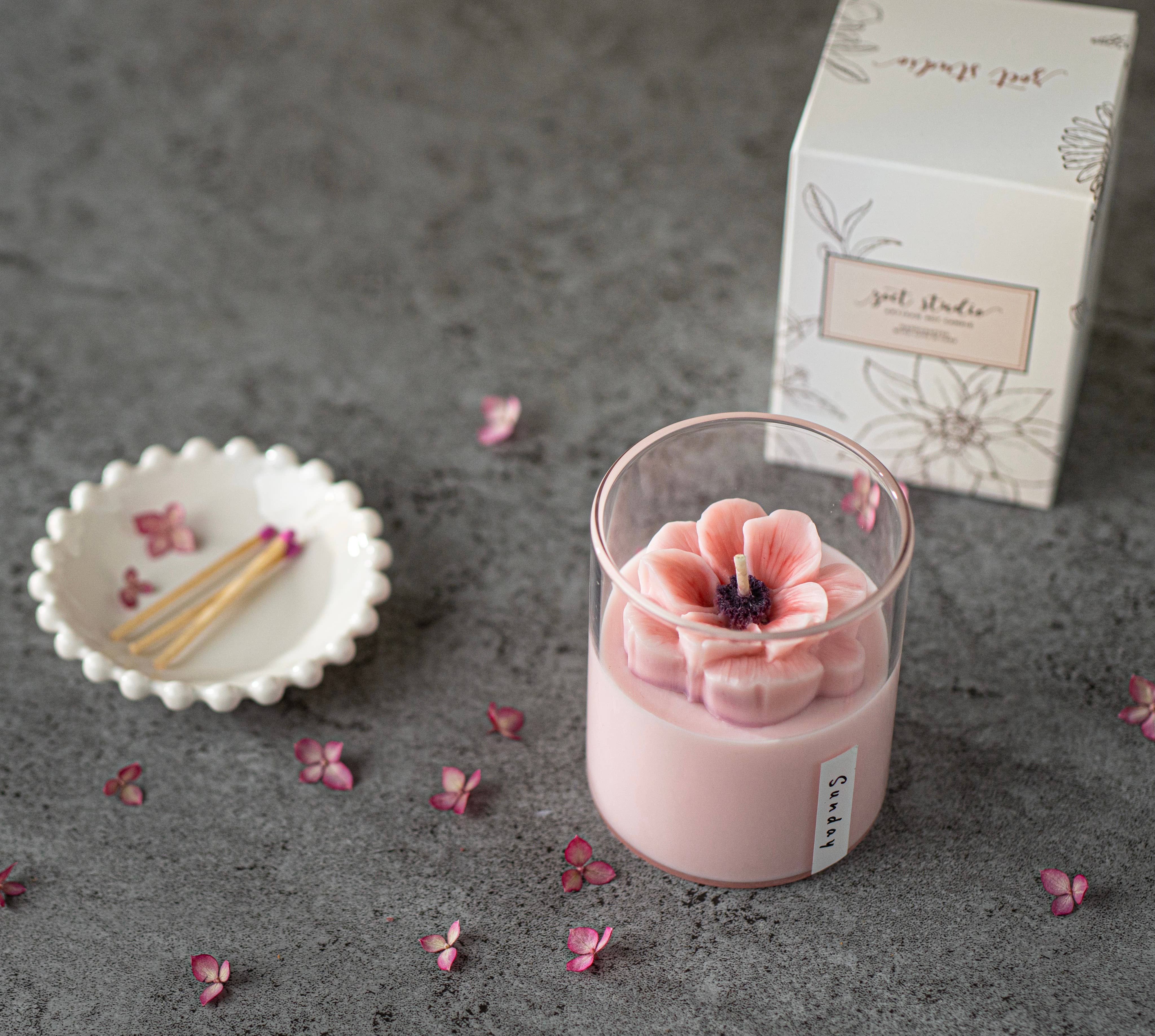 Anemone Floral Soy Candles - 8 oz: Pink - Sunday