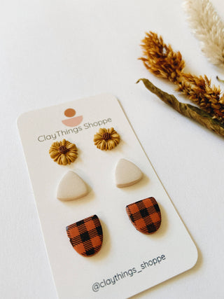 Fall Studs, Sunflower and Cream Triangles