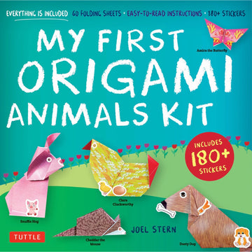 My First Origami Animals - My First Origami Animals Kit book cover with colorful origami animal illustrations, unique handmade gift, Canadian brand.