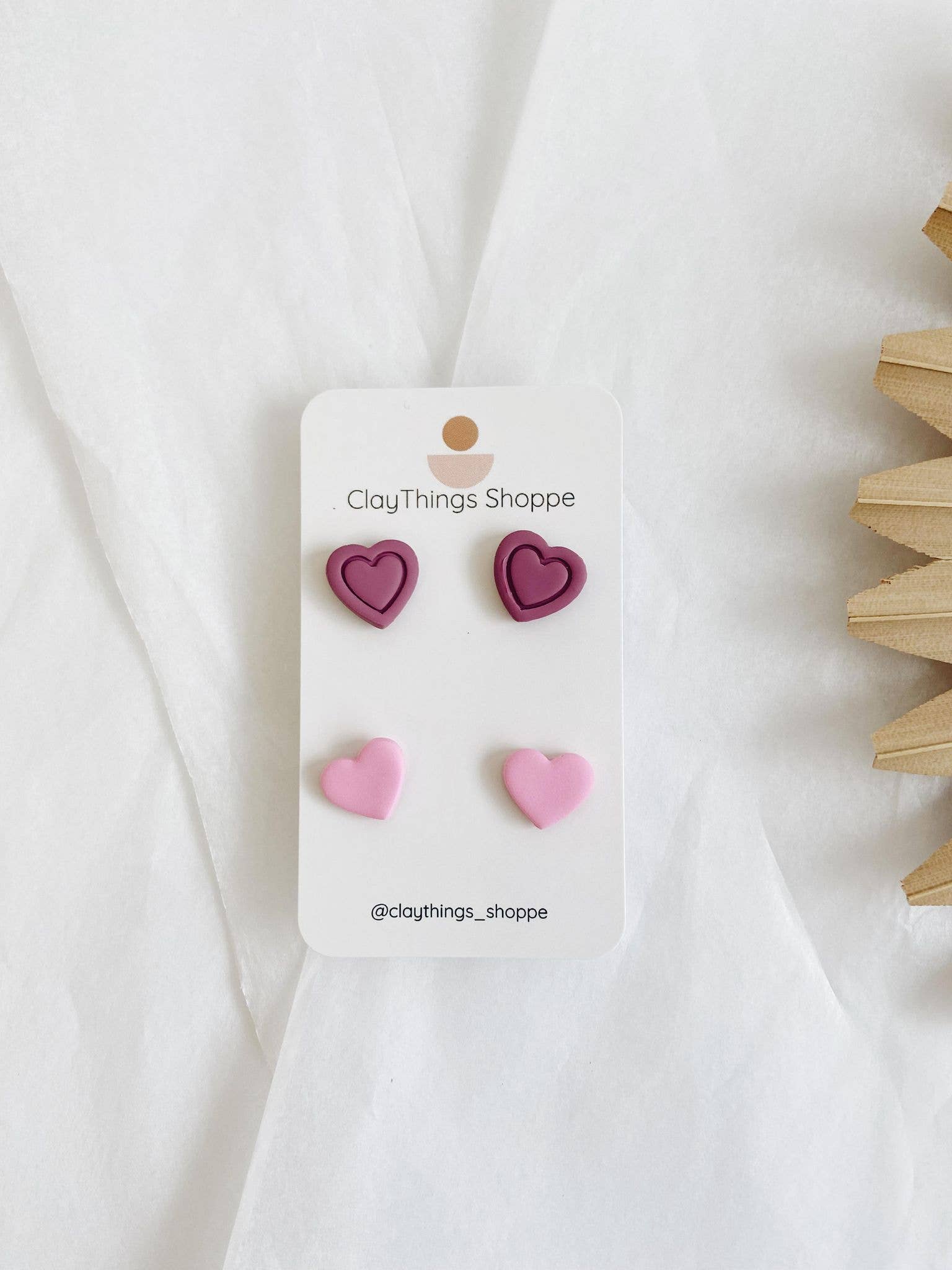 Pink and Mauve Heart Stud Set | ClayThings Shoppe