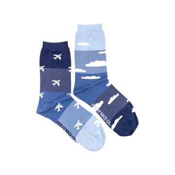 Women’s Socks | Planes & Clouds  | Eco Friendly | Travel - Unique handmade Canadian women’s socks with planes and clouds design in blue tones, perfect gift.