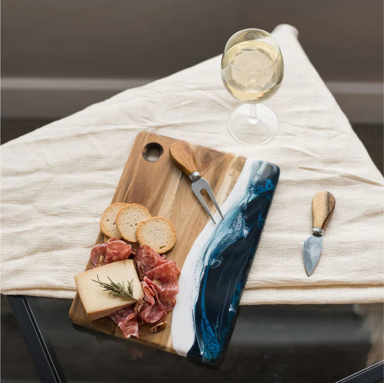  Lynn & Liana Small Cheeseboard (8 x 11") - Navy White and Metallic