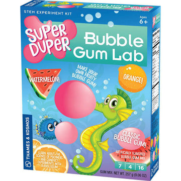 Super Duper Bubble Gum Lab (Thames & Kosmos) - Colorful Super Duper Bubble Gum Lab STEM kit with fun cartoon snake, unique Canadian handmade gift.