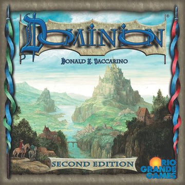 Dominion 2nd Edition - Dominion 2nd Edition board game cover art featuring fantasy castle landscape, Canadian handmade gift design.