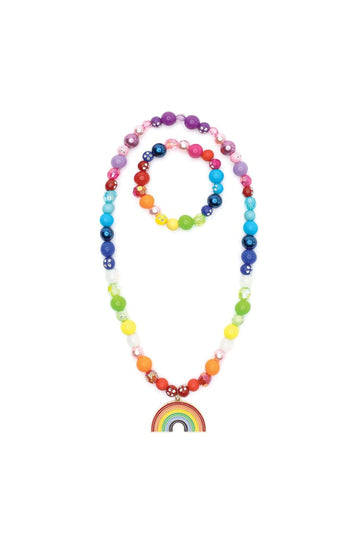 Double Rainbow Necklace & Bracelet Set - Handmade Canadian double rainbow necklace and bracelet set with colorful beads, unique gift for kids.