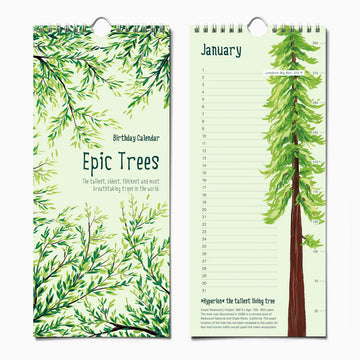 Epic Trees Birthday Calendar | The Paperhood - Handmade Canadian birthday calendar with green tree illustrations, unique gift design.