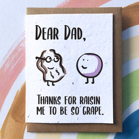 Grape Dad Greeting Card (SowSweet) - Handmade Canadian greeting card with playful grape and raisin characters, unique gift for dad.