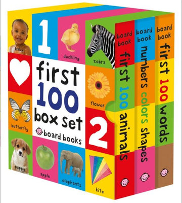 First 100 Board Book Box Set (3 books) - First 100 Board Book Box Set with bright animal and number illustrations, unique handmade Canadian gift.