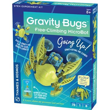Gravity Bugs - Gravity Bugs STEM toy kit box with yellow climbing microbot, unique Canadian handmade gift.