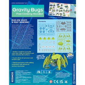 Gravity Bugs - Gravity Bugs STEM kit box with blue design, showcasing unique handmade Canadian microbot gift for kids aged 6-8 years.