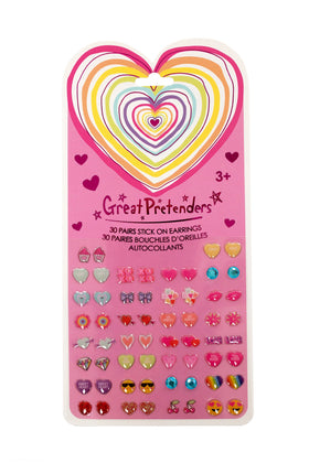 Heart Sticker Earrings - Colorful heart sticker earrings set on pink card, unique handmade Canadian gift for kids.