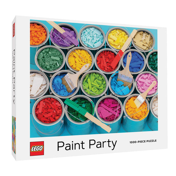 LEGO Paint Party Puzzle - 1000pcs - LEGO Paint Party 1000-piece puzzle with colorful LEGO bricks in paint cans, unique handmade Canadian gift.