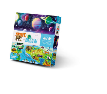 48 PC Above & Below Puzzle: Earth and Space - 48-piece handmade Canadian puzzle showcasing unique earth and space scenes, perfect gift for kids.