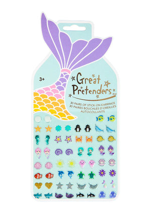 Mermaid Sticker Earrings - Colorful handmade mermaid sticker earrings set by Great Pretenders, unique Canadian gift for kids aged 3+.