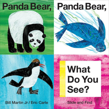 Panda Bear, Panda Bear, What Do You See? (Board Book) - Colorful board book cover featuring hand-drawn panda bear and blue bird, unique Canadian gift.