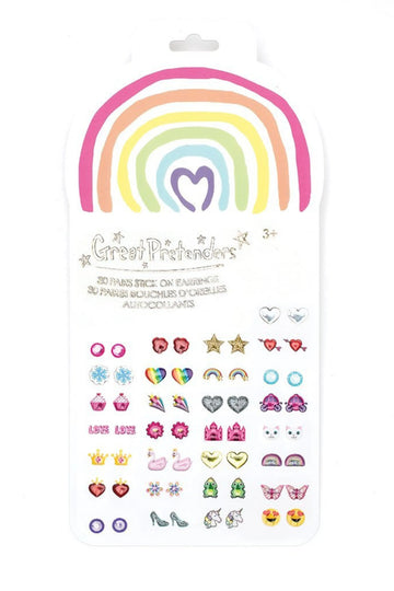 Rainbow Love Sticker Earrings - Colorful handmade Rainbow Love sticker earrings set with hearts and stars, unique Canadian gift for kids.
