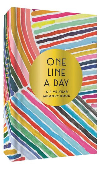 Rainbow One Line a Day Journal - Rainbow striped hardcover journal with yellow circle label, handmade Canadian gift.