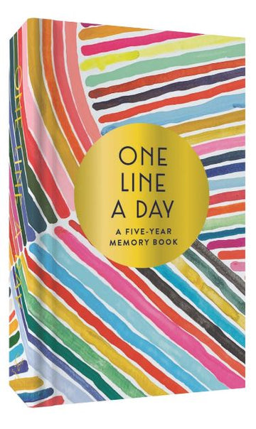 Rainbow One Line a Day Journal - Rainbow striped hardcover journal with yellow circle label, handmade Canadian gift.