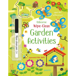Wipe Clean Garden Activities children book with puzzles, mazes, drawing, connect the dots 