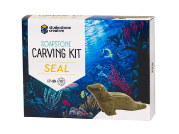 Seal Soapstone Carving Kit - Seal Soapstone Carving Kit box with Canadian handmade seal figurine, unique DIY gift for kids and adults.