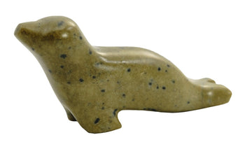 Seal Soapstone Carving Kit - Handmade Canadian soapstone seal carving in smooth beige with black speckles, unique gift idea.