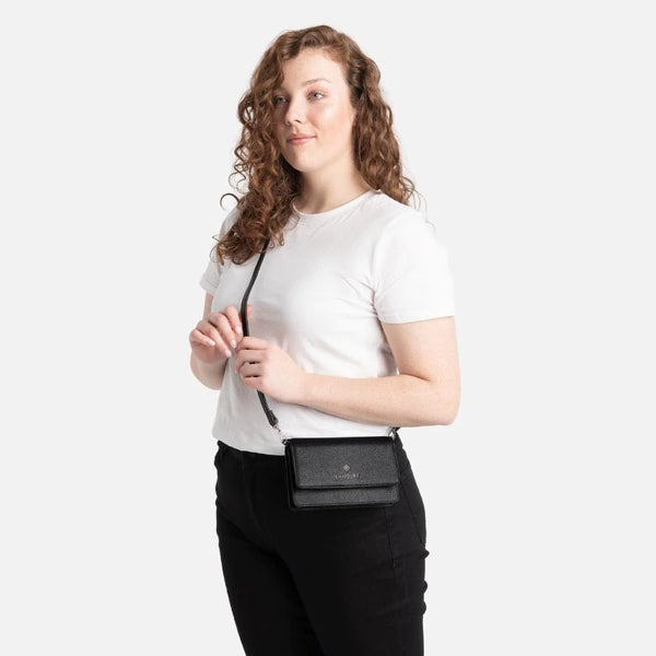 The Tina - Black Vegan Leather Wallet with Strap