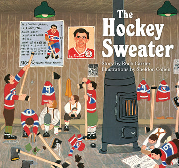 The Hockey Sweater (Board Book) - The Hockey Sweater board book cover with vintage Canadian hockey scenes and handmade style illustrations.