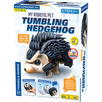 My Robotic Pet - Tumbling Hedgehog (Thames & Kosmos) - Tumbling hedgehog robotic STEM kit with black spines, handmade Canadian gift packaging.