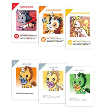Unstable Unicorns for Kids (Card Game) - Colorful character cards from Unstable Unicorns for Kids card game featuring illustrated unicorns with distinct expressions.