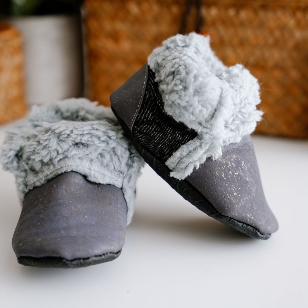 Baby Slipper Charcoal Faux Fur Cork (Soft Soul)