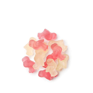 Vegan Flamingle Gummies (Squish) - Red and pale pink vegan flamingo-shaped gummies, handmade Canadian treat, unique gift idea.