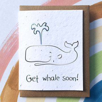 Get Whale Soon Greeting Card (SowSweet) - Handmade Canadian greeting card with cute whale illustration and "Get whale soon!" text, unique gift.