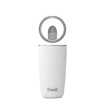 18oz Stainless Steel Tumbler with Lid - Moonstone - 18oz white stainless steel tumbler with clear lid, unique handmade gift by Canadian brand S'well.
