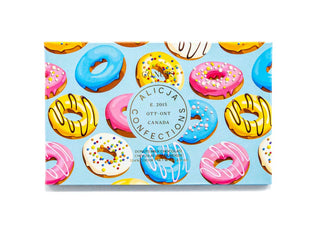 Blue background with different donuts. 