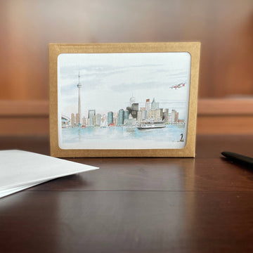 Skylines of Toronto Gift Box - Handmade Canadian gift box featuring unique Toronto skyline watercolor illustration.