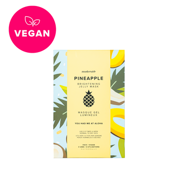 Pineapple Brightening Jelly Mask | Sleeve 3pk - Pineapple Brightening Jelly Mask sleeve with tropical leaf and banana design, vegan, unique Canadian handmade gift.