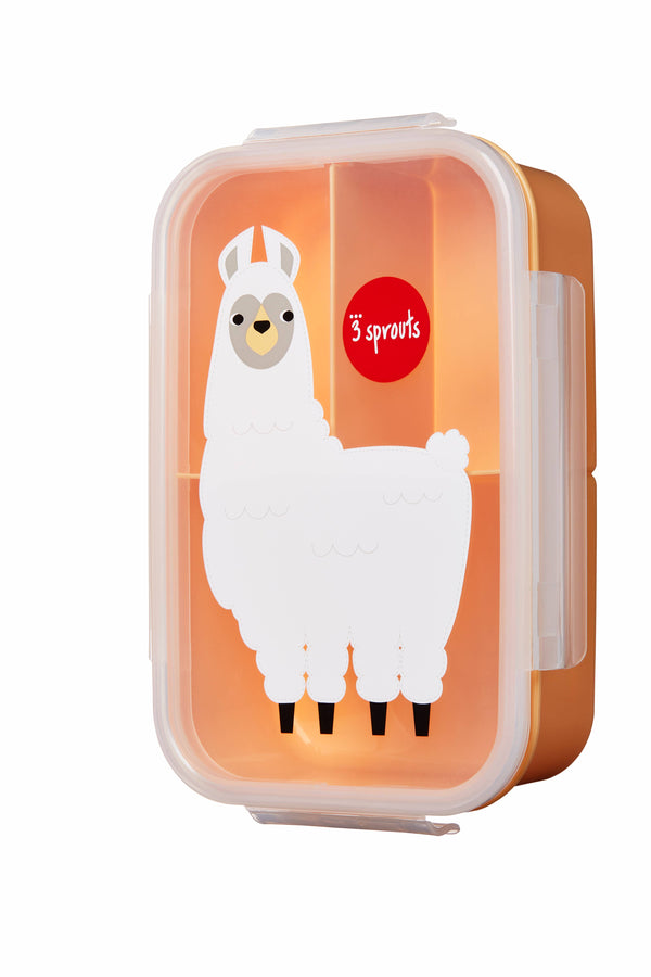 Pink bento box with a llama on the lid